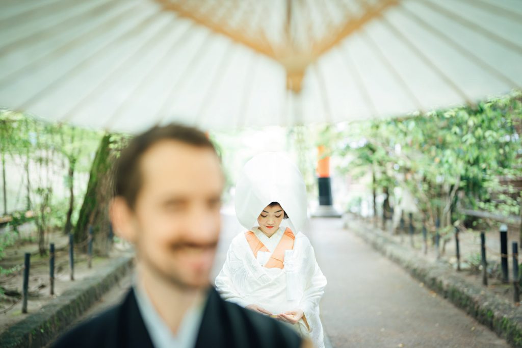 京都での和装神前式の結婚式写真撮影